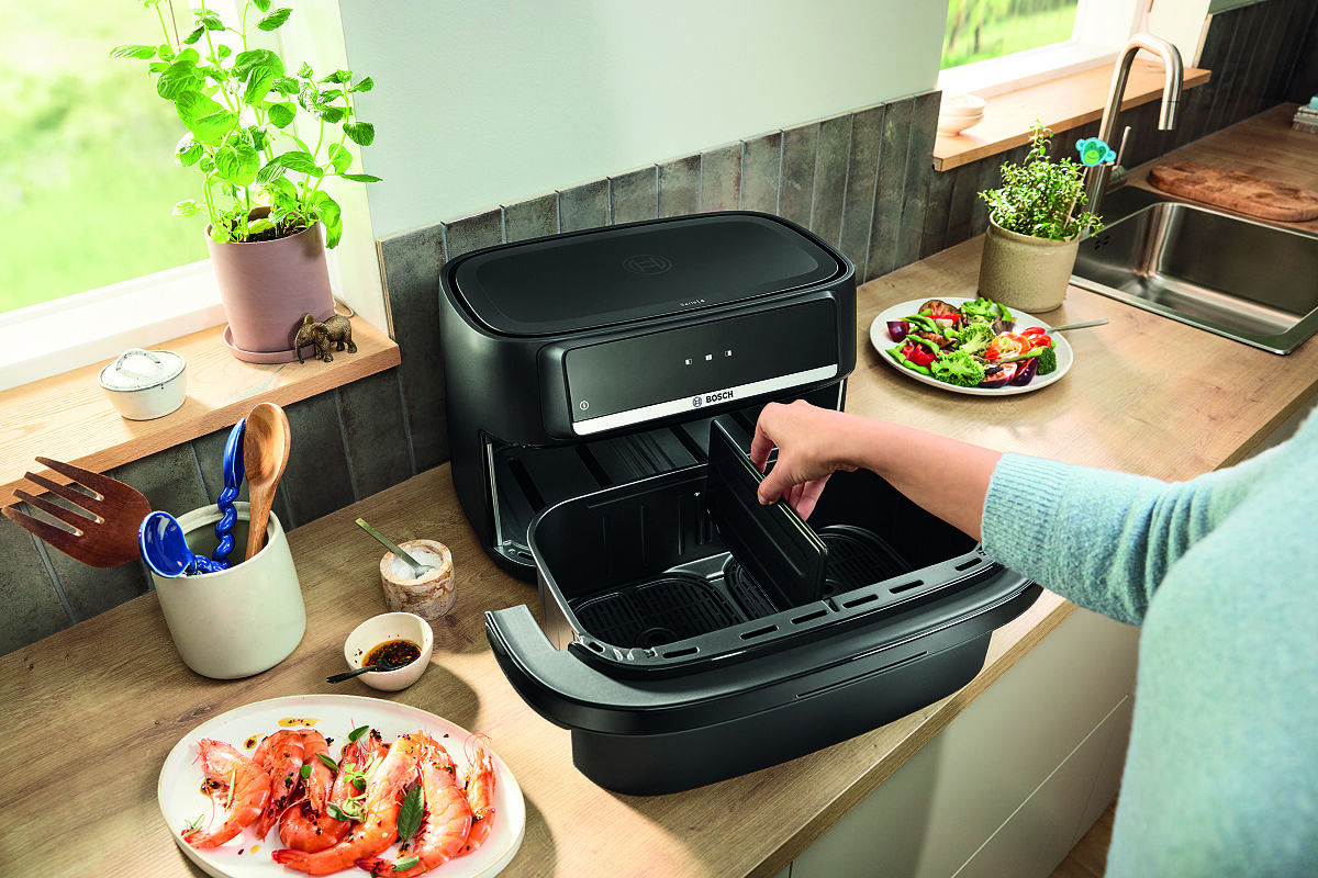 Neue Platzwunder für die große Familienküche: Die Bosch Air Fryer Serie 4 Double Drawer und Double Flex bieten extra viel Platz