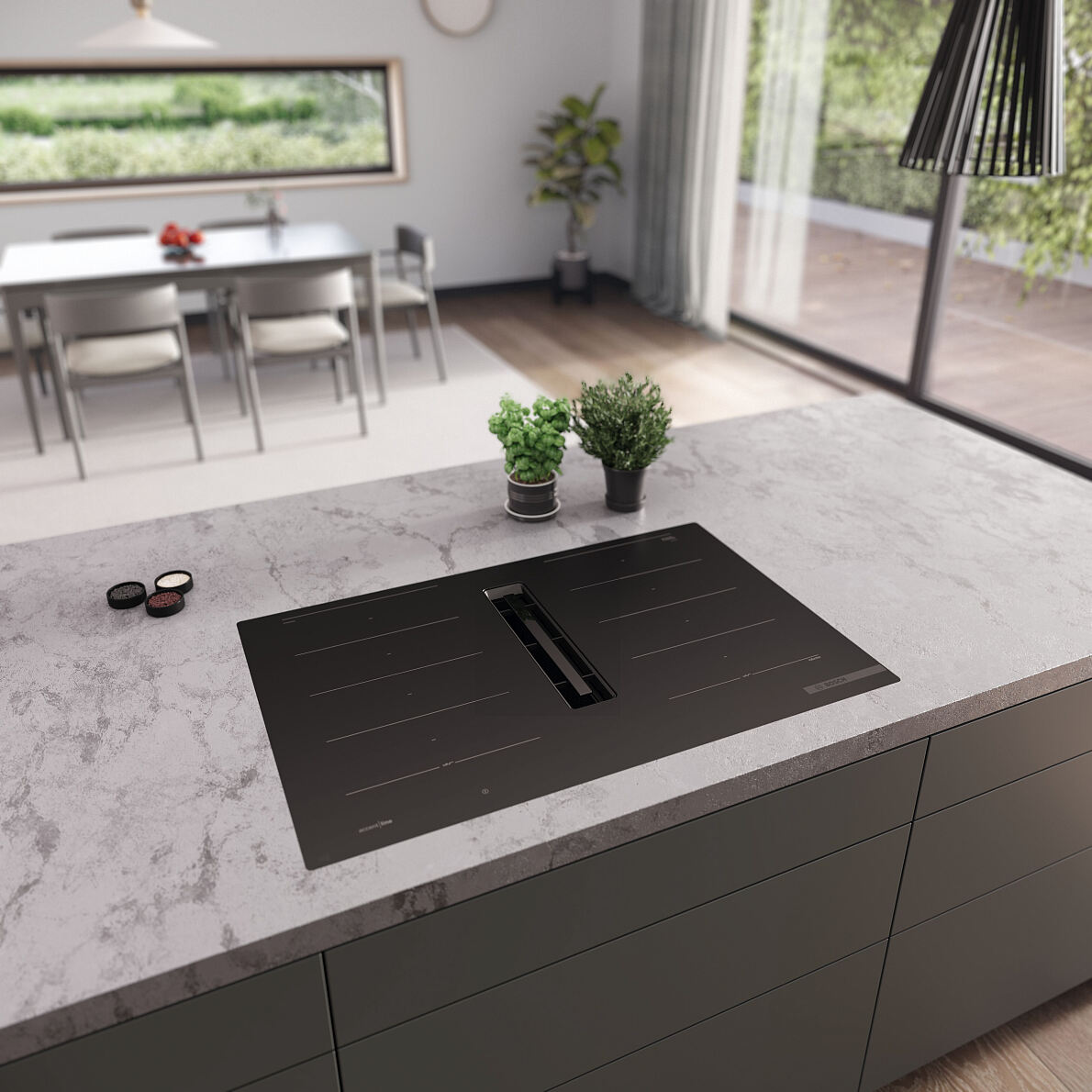 Bosch präsentiert neue Kochfelder mit Dunstabzug mit XL Flex Zonen im Matt Design