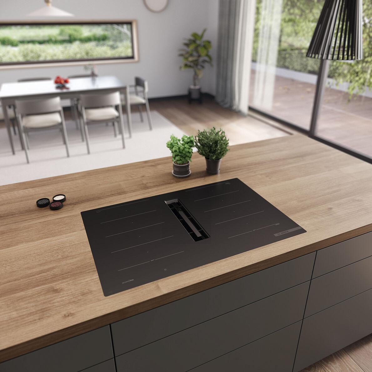 Bosch präsentiert neue Kochfelder mit Dunstabzug mit XL Flex Zonen im Matt Design