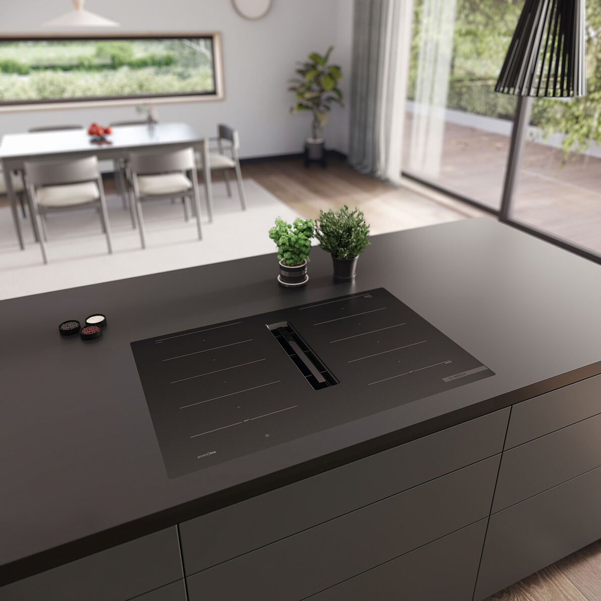 Bosch präsentiert neue Kochfelder mit Dunstabzug mit XL Flex Zonen im Matt Design